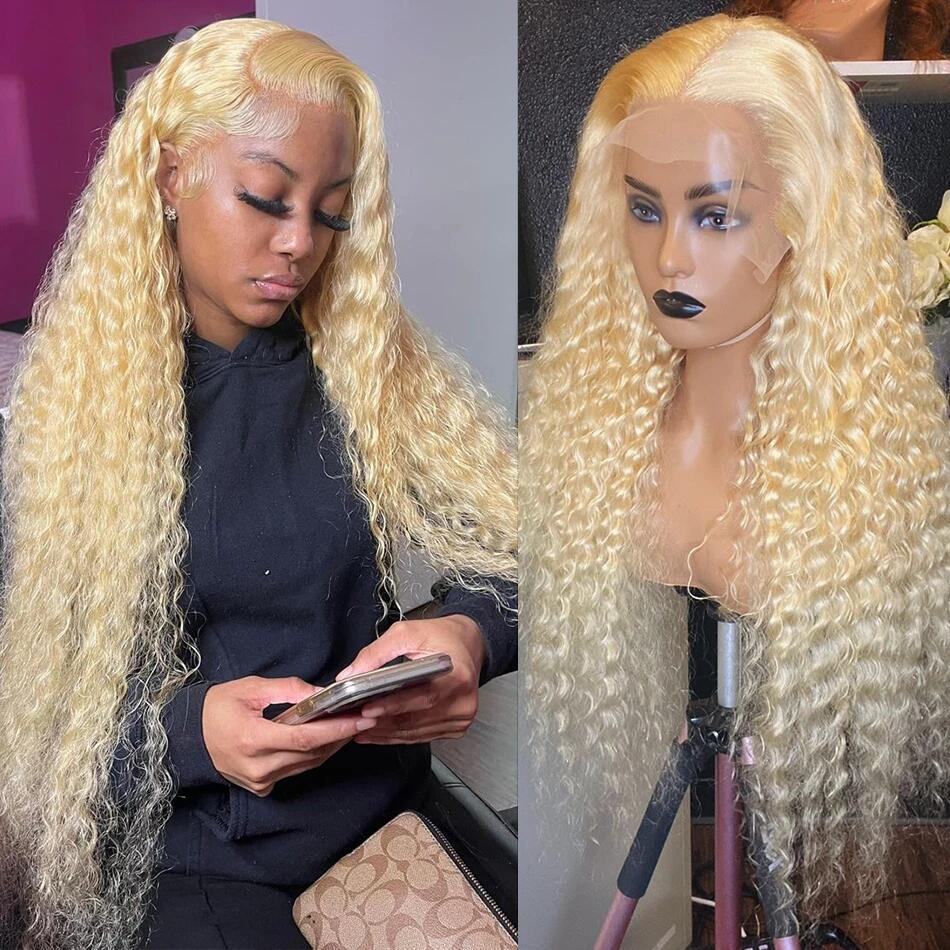 Stema 613 Blonde 13x4 Transparent Lace Front Wig Deep Wave 150% Density
